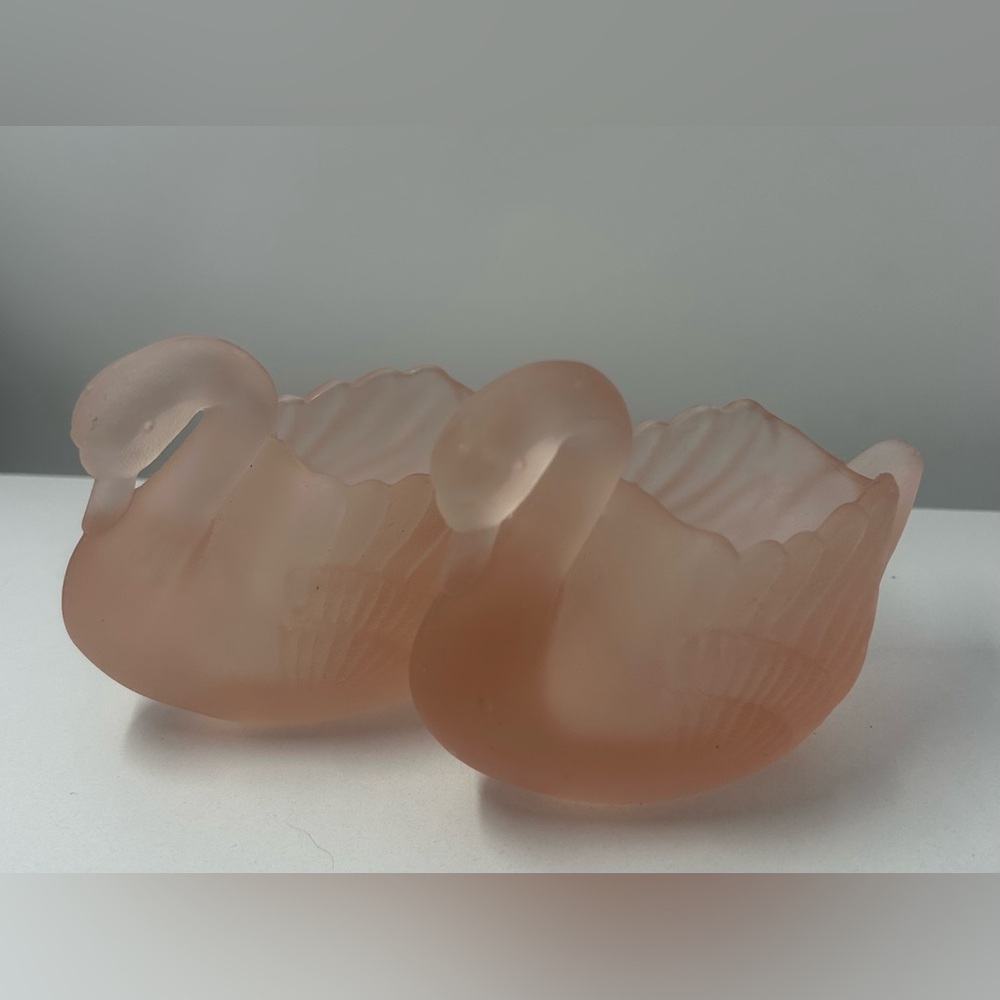 Vintage Pink Frosted Glass Swan Dishes - Set of 2